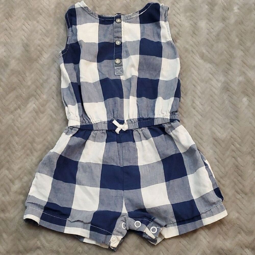 Carter's Navy and White Plaid Baby Romper 12 Months